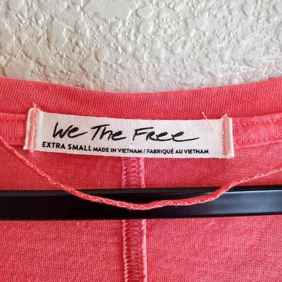 Free People Womens Top Coral XS Oversized Long Sleeve V-Neck Lightweight Shirt - Picture 3 of 8